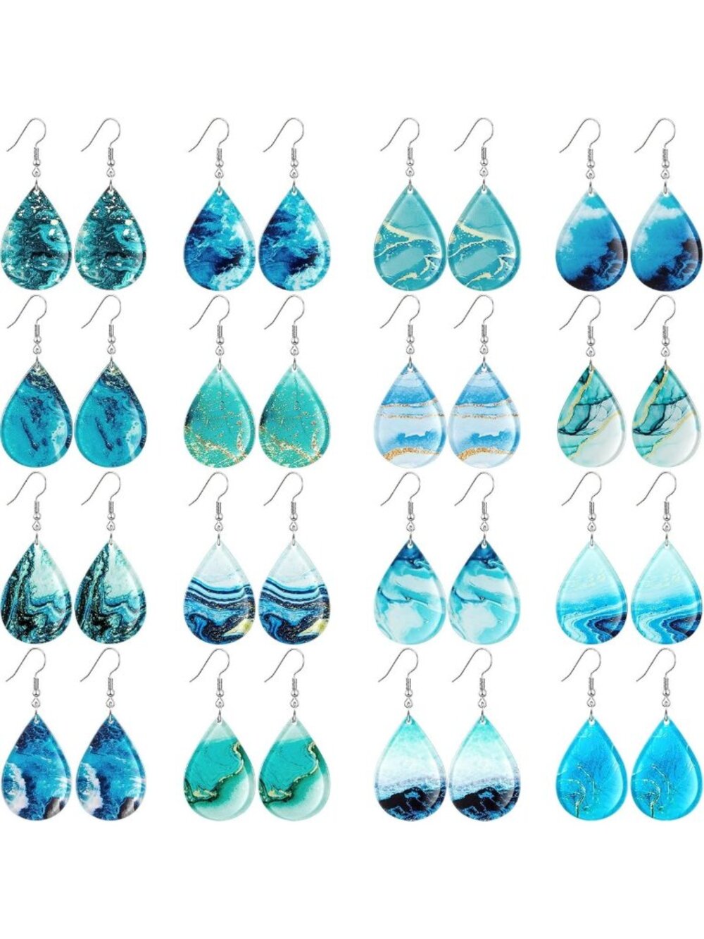 16 Pairs Colorful Acrylic Ocean-Inspired Summer Earrings for Women